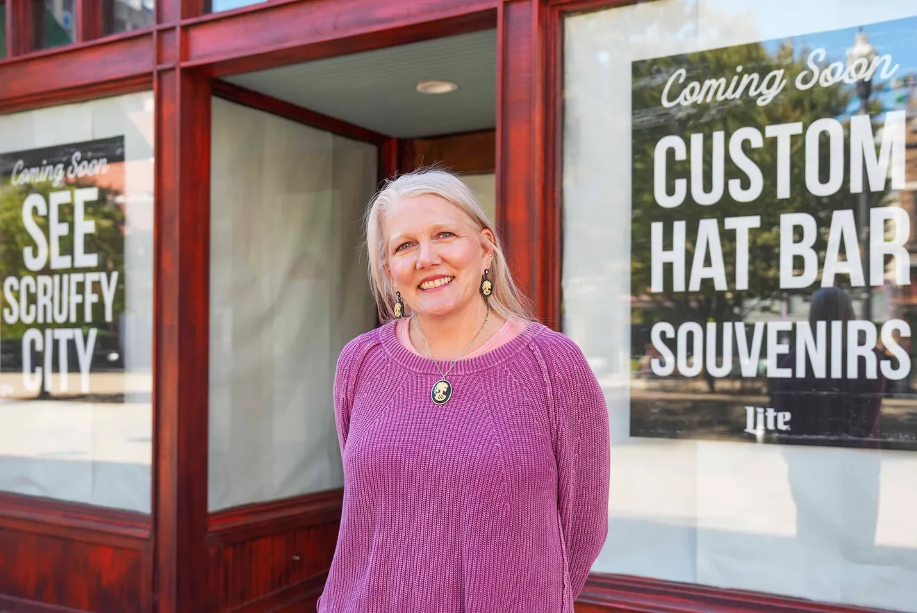 Paula West in front of soon-to-open See Scruffy City courtesy of the Knoxville News Sentinel